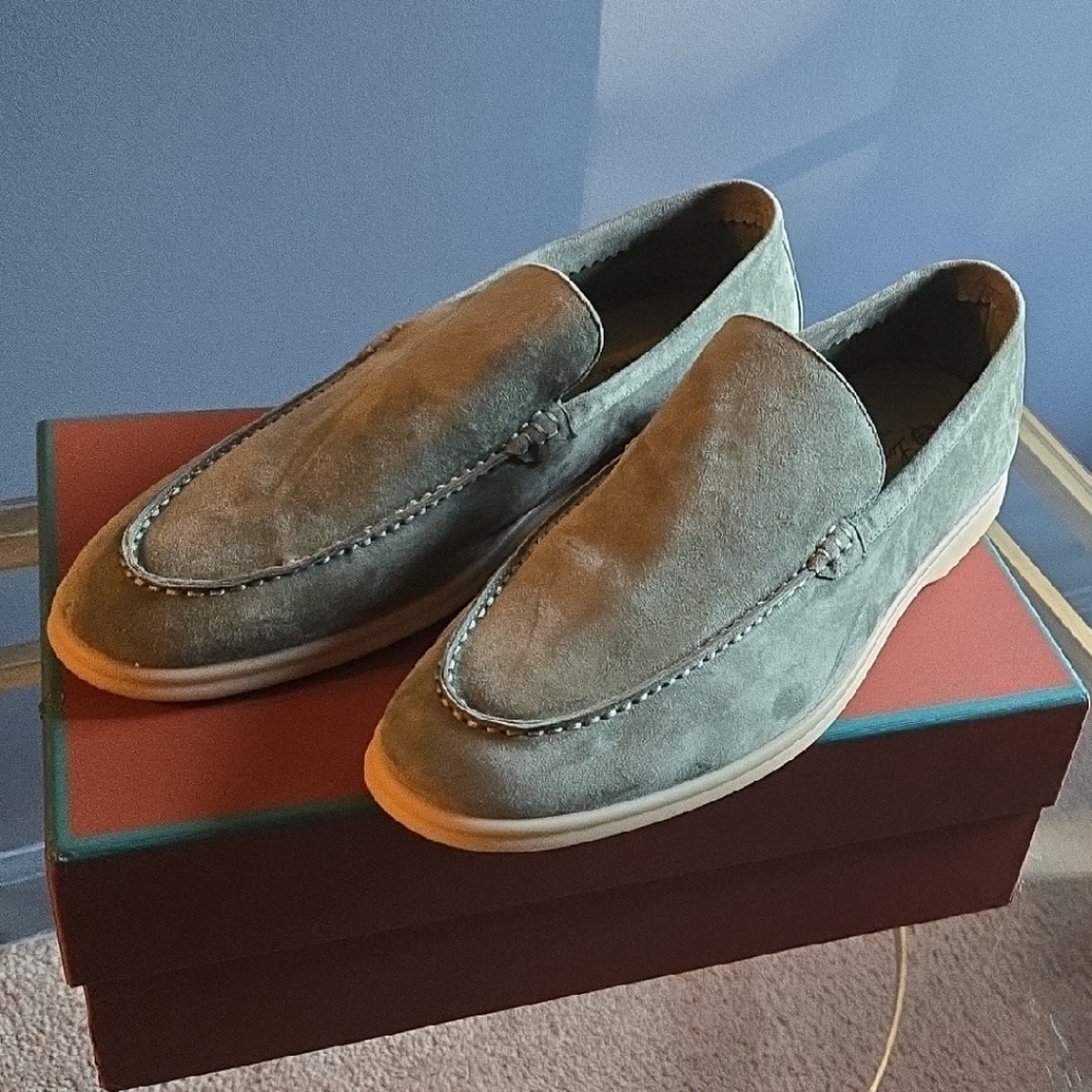 Loro Piana Sage Green Suede Loafers